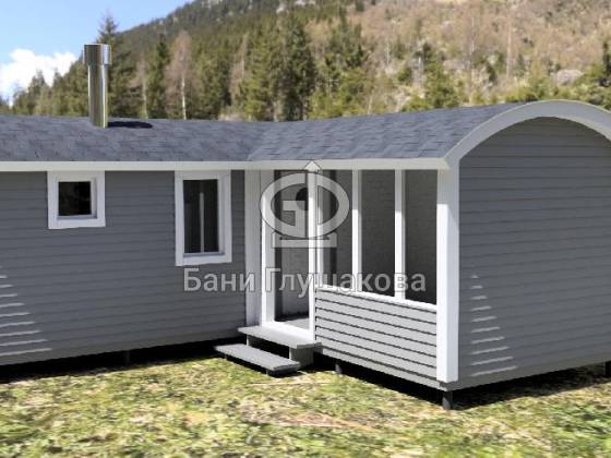 Баня «Буханочка» 6х6 м угловая с террасой