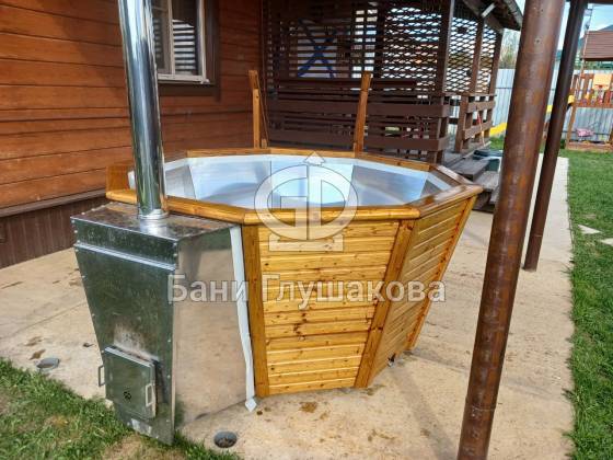 Металлический банный чан на дровах 9 граней со встроенной печью