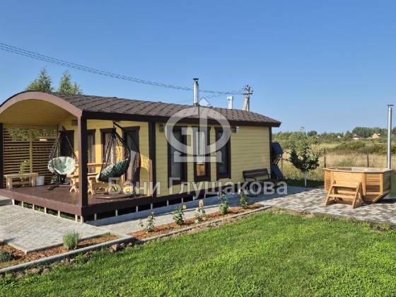 Каркасная баня «Бурже» с террасой и тамбуром