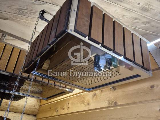 Обливное устройство «Лавина» 20л с отделкой термодеревом «Вертикаль»